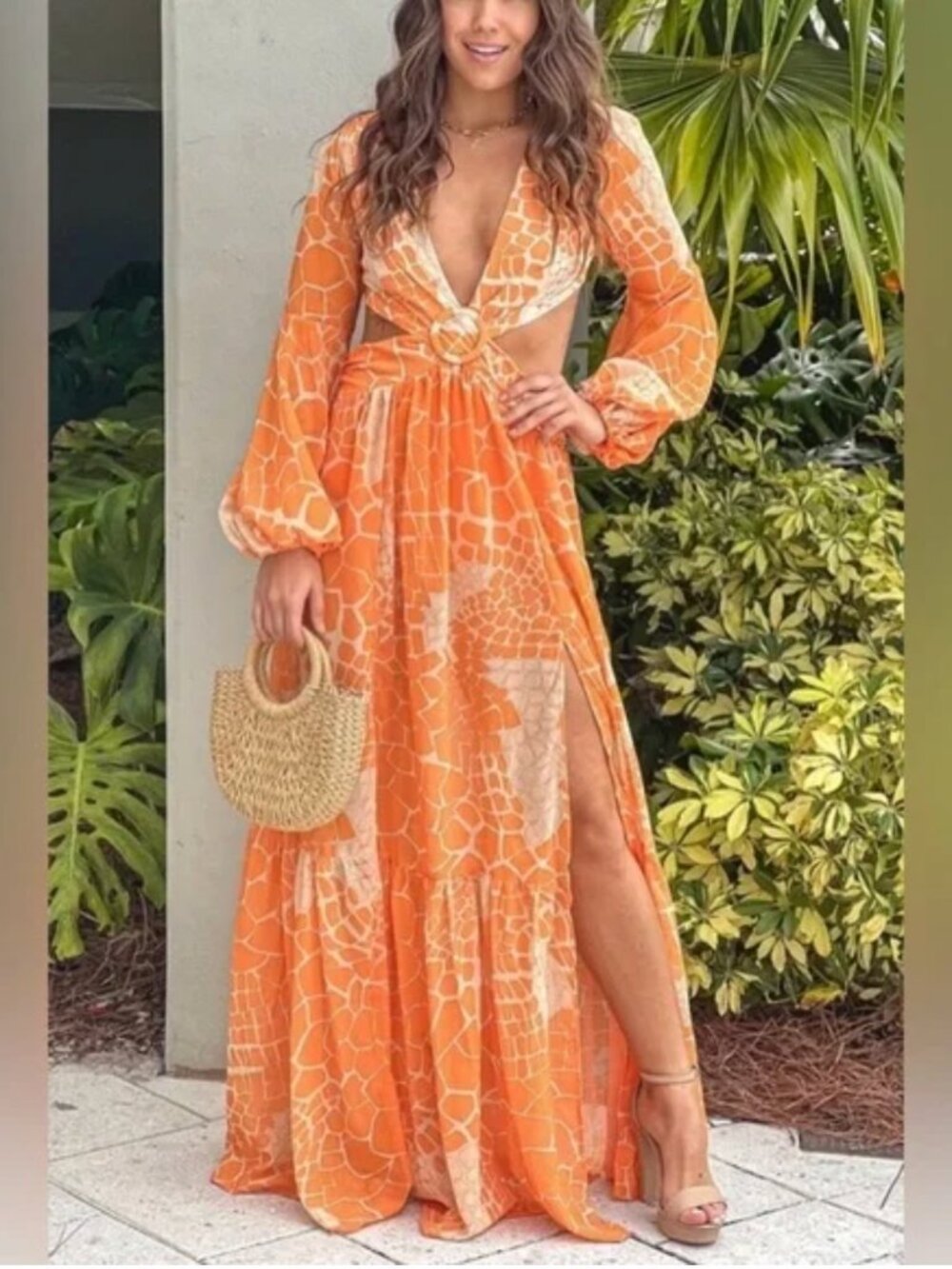 12th Tribe Daphnie Orange Maxi Dress